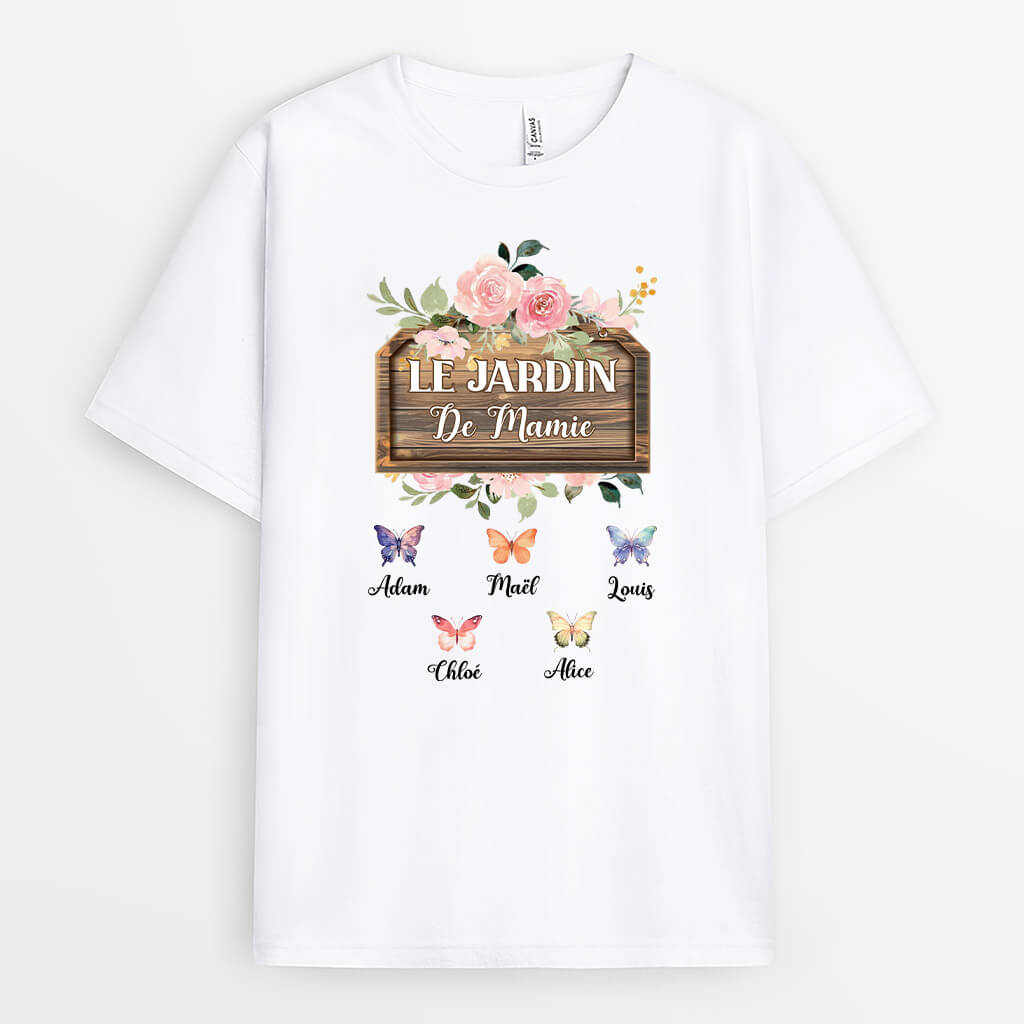 Le Jardin De Mamie Avec Papillon Esthétique - Cadeau Personnalisé | T-shirt Pour Mamie