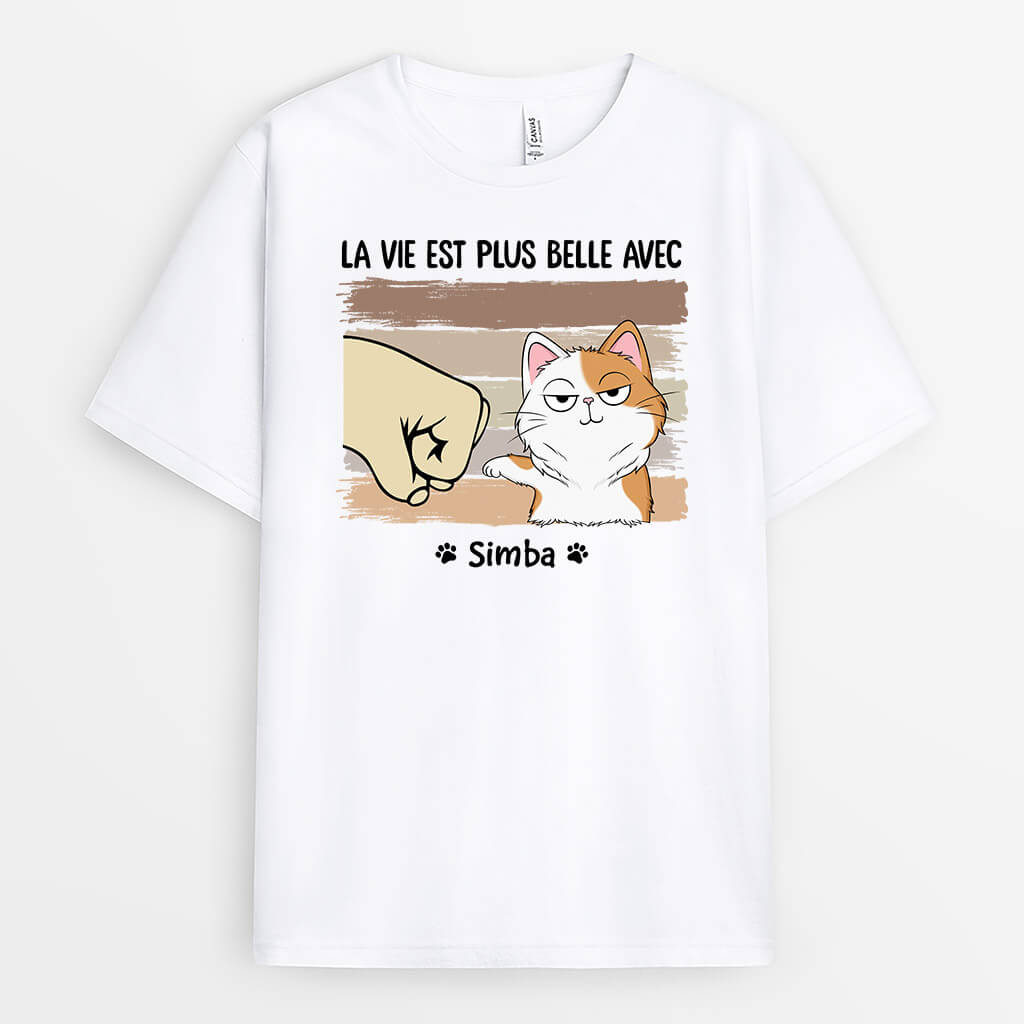 La Vie Est Meilleure Avec Mon Chat - Cadeau Personnalisé | T-shirt Pour Amoureux Des Chats