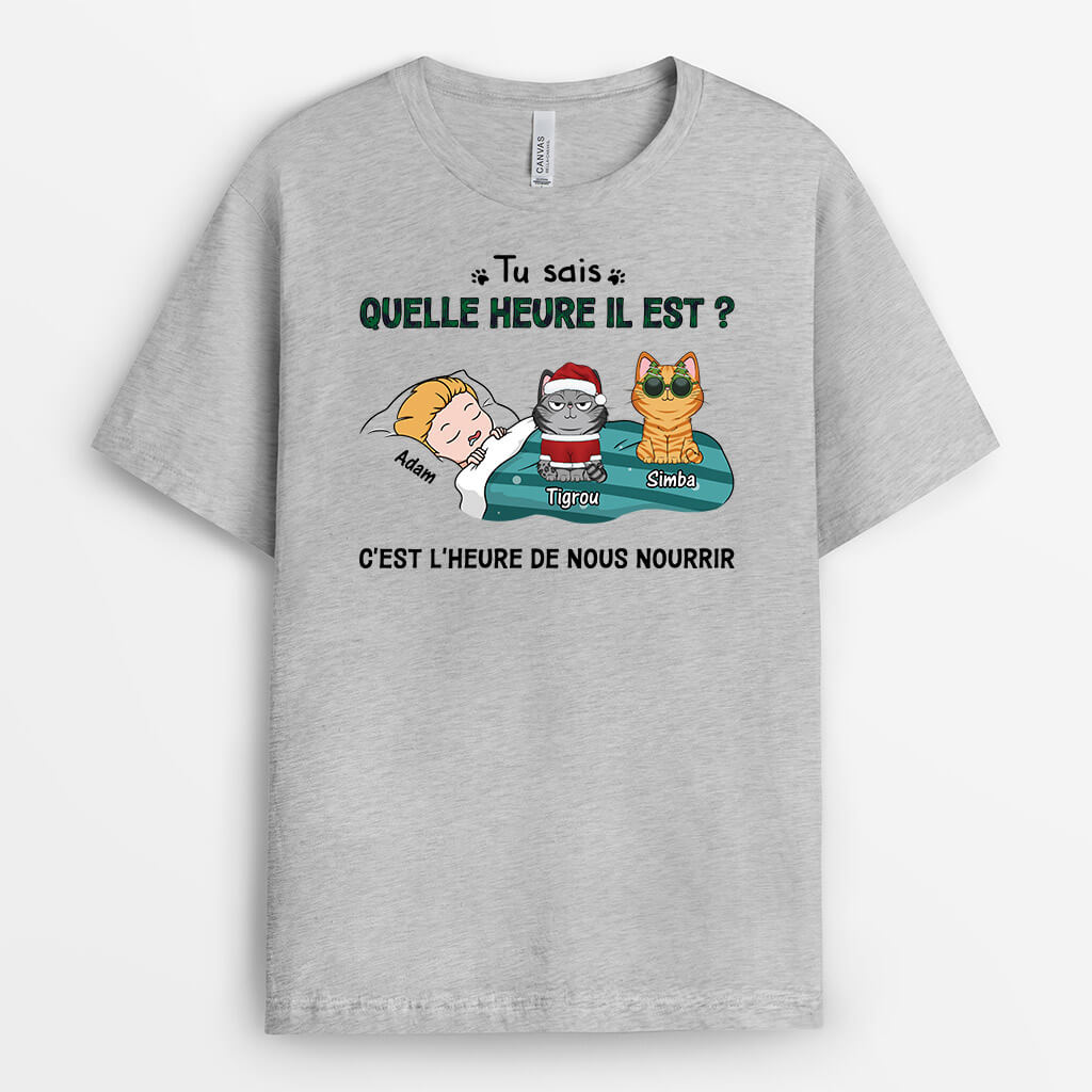 3318AFR2 cest lheure de nourrir les chats adorables tee shirt chat personnalise