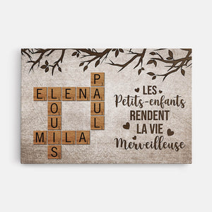 3323CFR1 les petits enfants rendent la vie merveilleuse version mots croises toile personnalisee pour grands parents