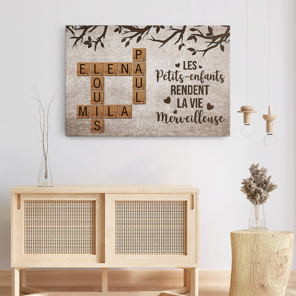3323CFR3 les petits enfants rendent la vie merveilleuse version mots croises toile personnalisee pour grands parents
