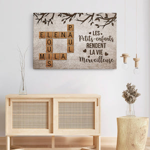 3323CFR3 les petits enfants rendent la vie merveilleuse version mots croises toile personnalisee pour grands parents