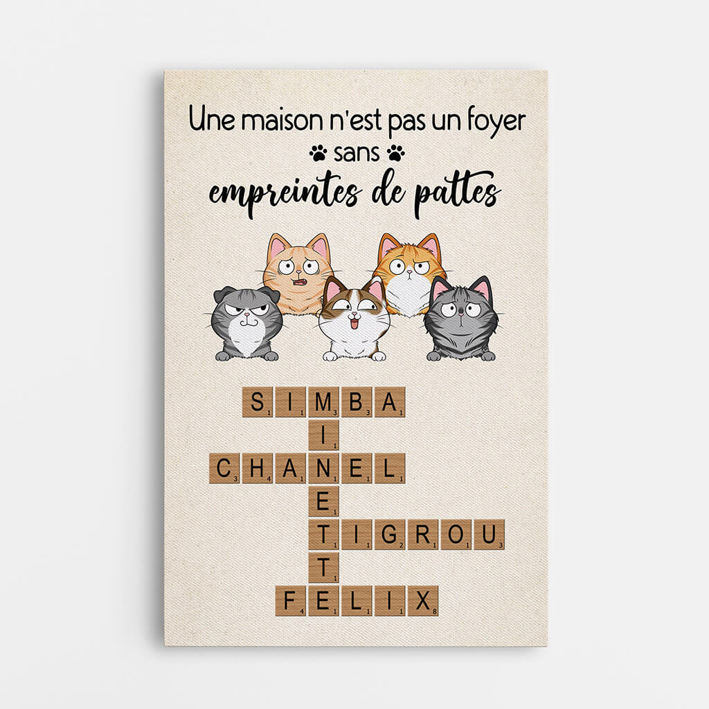 Une Maison N'est Pas Un Foyer Sans Empreintes De Pattes Avec Mots Croisés - Cadeau Personnalisé | Toile Pour Amoureux Des Chats