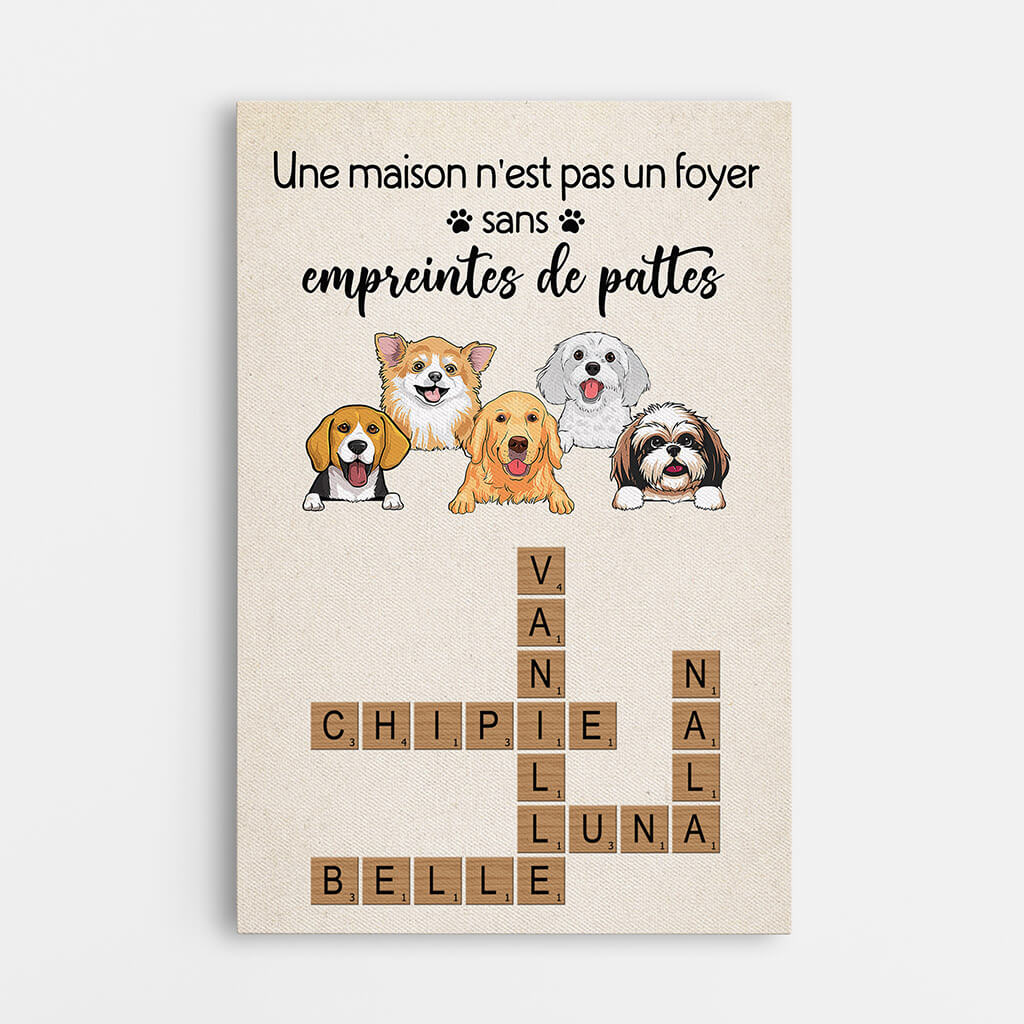 Une Maison N'est Pas Un Foyer Sans Empreintes De Pattes Avec Mots Croisés - Cadeau Personnalisé | Toile Pour Amoureux Des Chiens