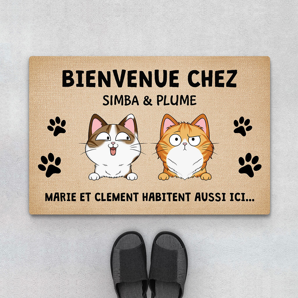 Bienvenue Chez Nous Version Chats Espiègles - Cadeau Personnalisé | Paillasson Pour Amoureux Des Animaux