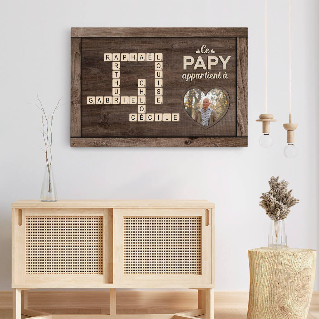 3348CFR3 ce papy appartient a avec photo et mots croises tee shirt papy personnalisable