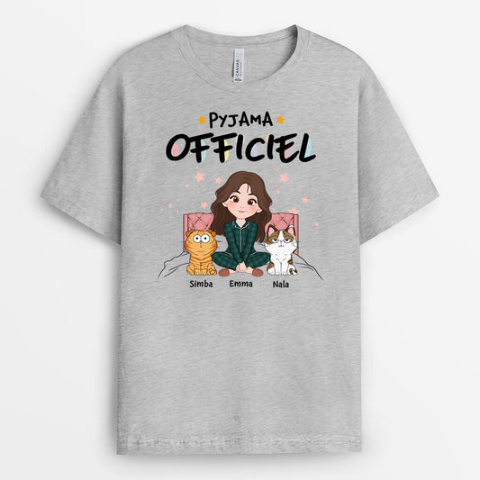 3359FR1 pyjama officiel avec chats au lit version femme tee shirt personnalise chat