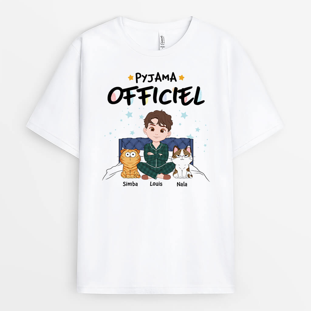 3359FR2 pyjama officiel avec chats au lit version femme tee shirt personnalise chat