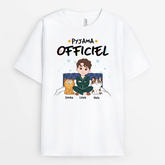 3359FR2 pyjama officiel avec chats au lit version femme tee shirt personnalise chat