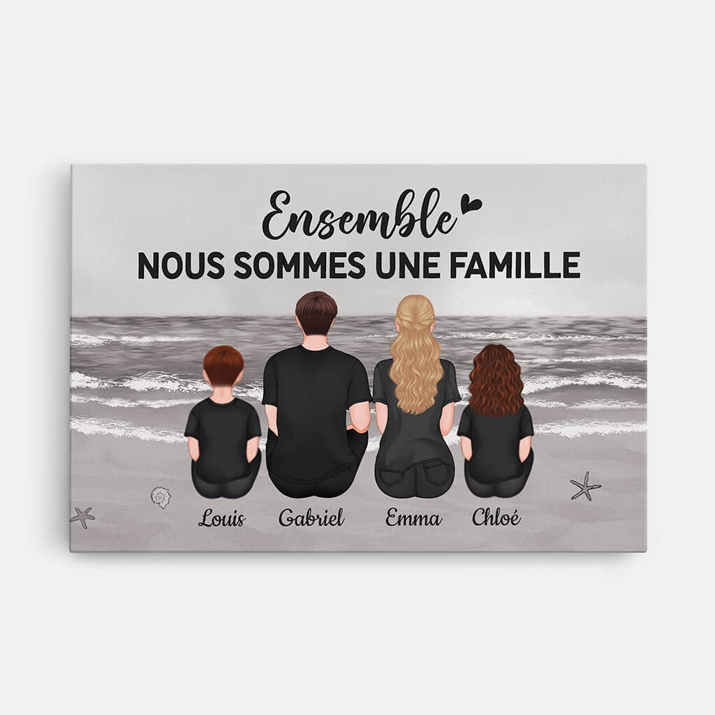 Ensemble Nous Formons Une Famille Version Mer Monochrome - Cadeau Personnalisé | Toile Pour Famille