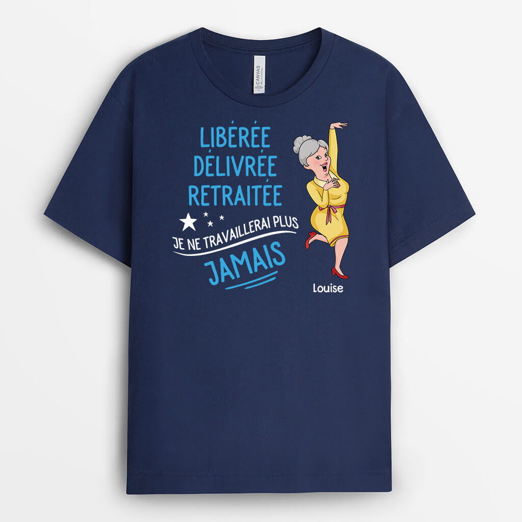 3365AFR2 libere delivre retraite avec texte bleu t shirt retraite homme personnalise