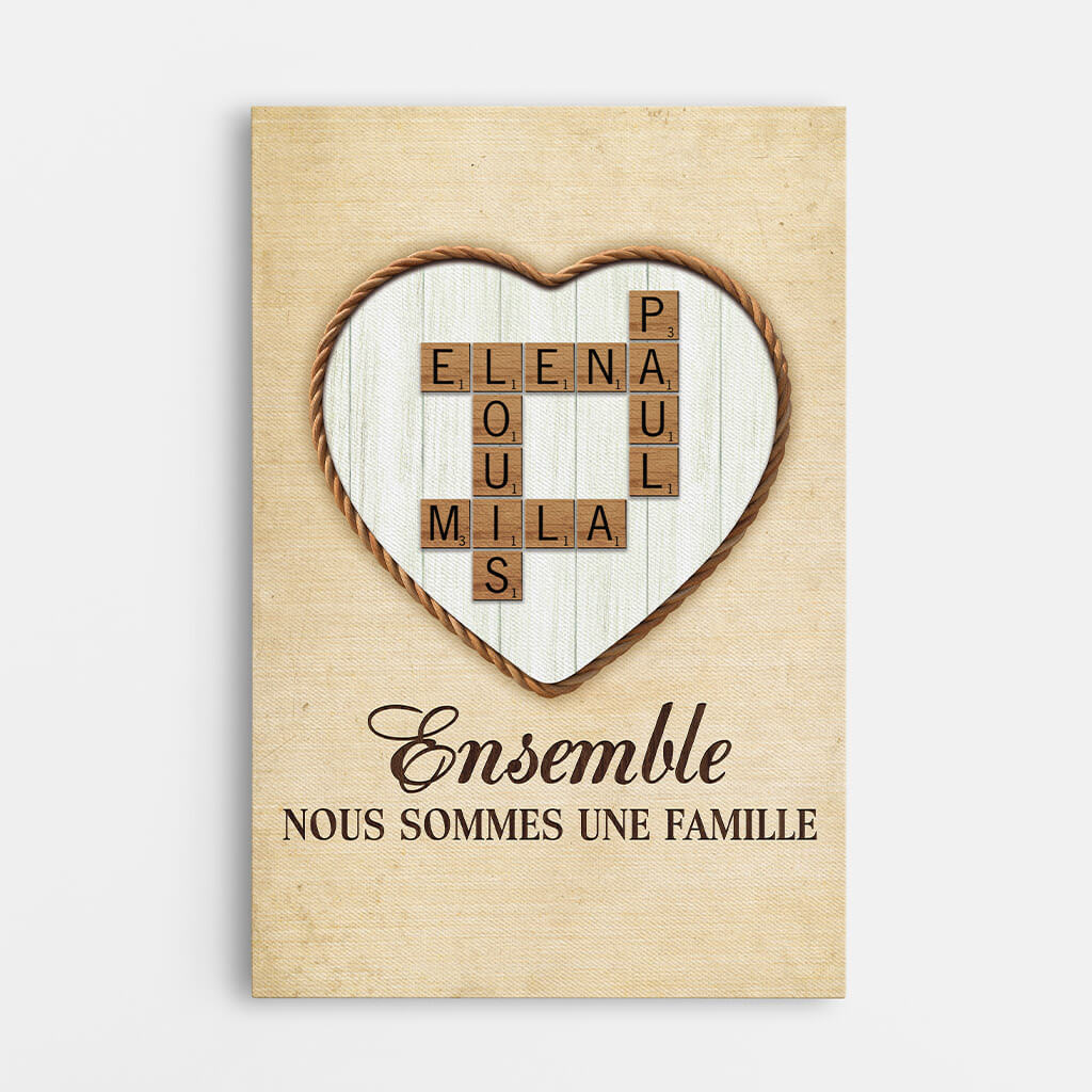 Ensemble Nous Formons Une Famille Avec Mots Croisés - Cadeau Personnalisé | Toile Pour Famille