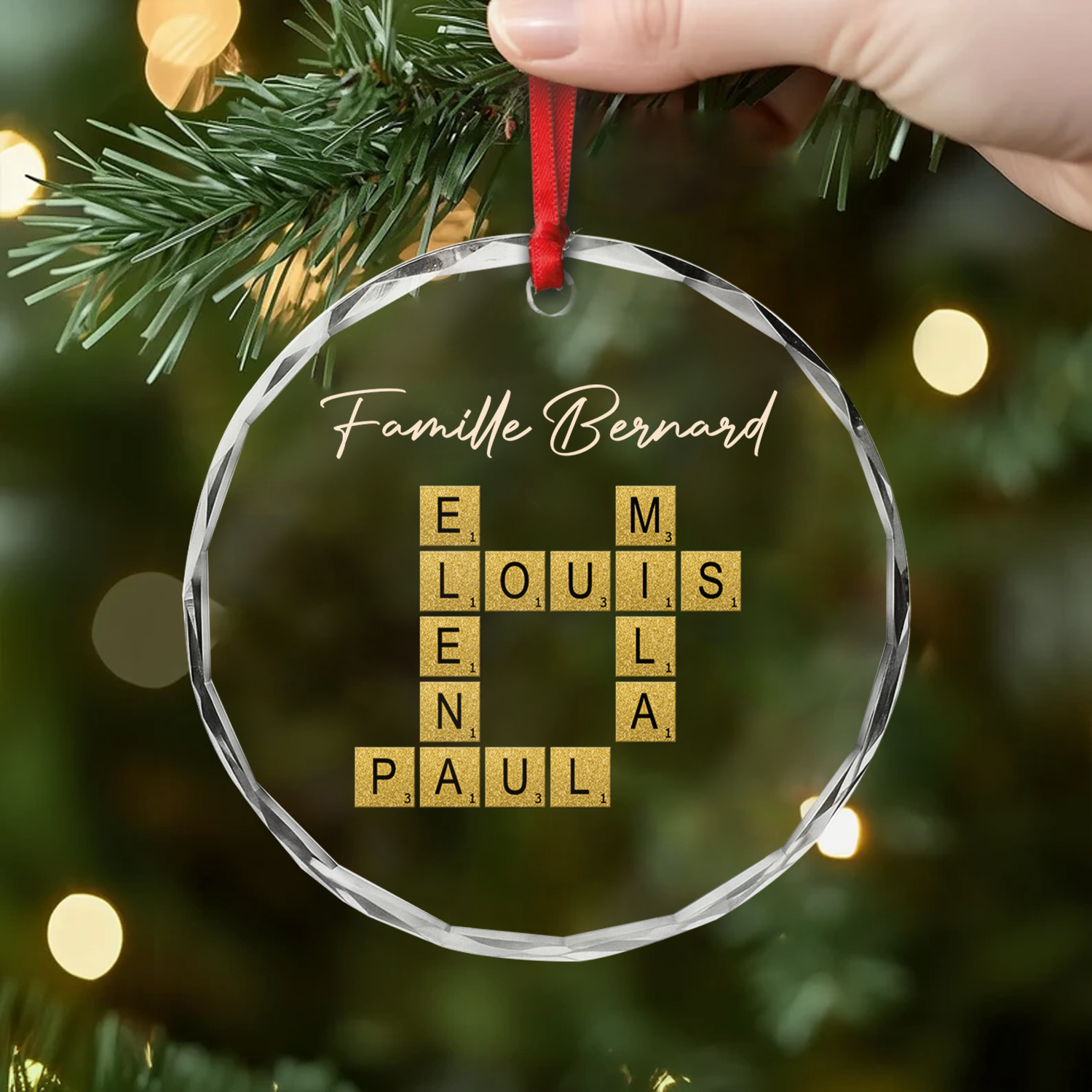 3370OFR2 ornement en verre personnalise famille notre famille avec mots croises 3370o6n5i