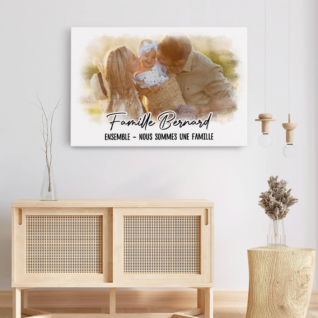 3371CFR3 ensemble nous formons une famille version couleurs daquarelle avec photo toile famille personnalisee