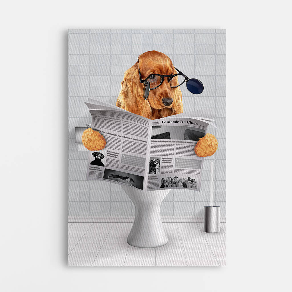 Chien Assis Sur Les Toilettes En Lisant Un Journal - Cadeau Personnalisé | Toile Pour Amoureux Des Animaux