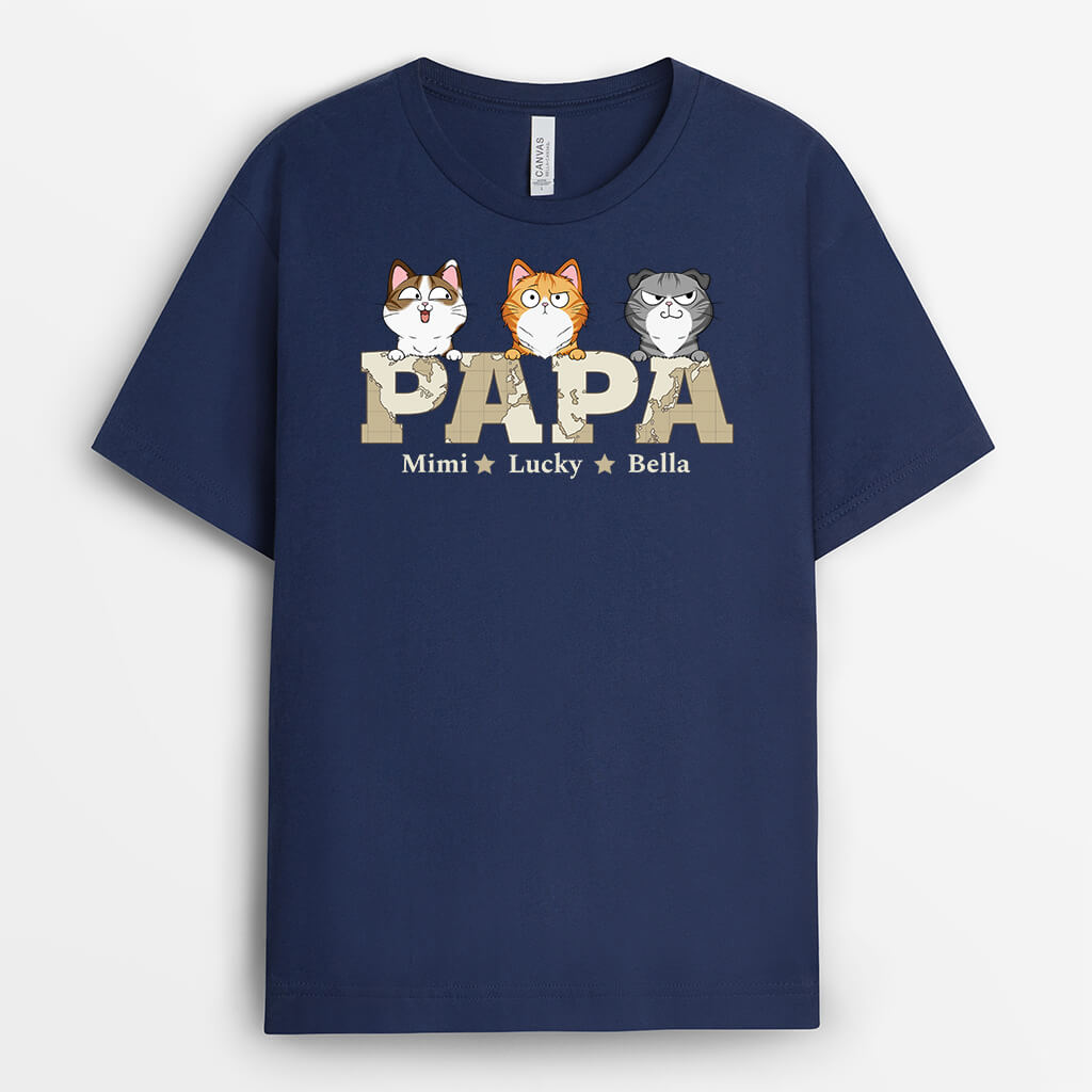 Papa Version Carte Avec Chats Gentils - Cadeau Personnalisé | T-shirt Pour Amoureux Des Animaux