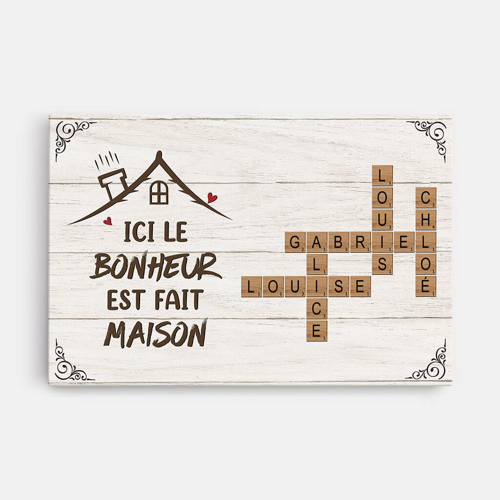 Ici Le Bonheur Est Fait Maison - Cadeau Personnalisé | Toile Pour Famille