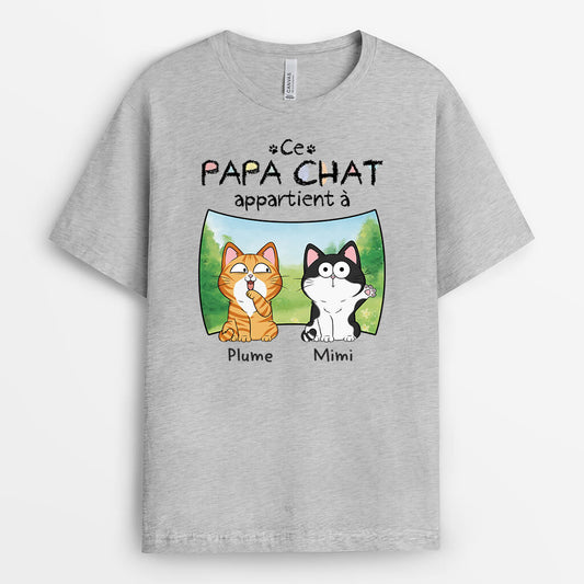 3437AFR2 cette maman chat appartient a version crayonne et fond verdure tee shirt chat personnalise