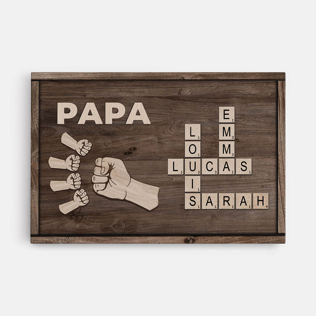 Papa Version Bosse De Poing Et Mots Croisés - Cadeau Personnalisé | Toile Pour Papa