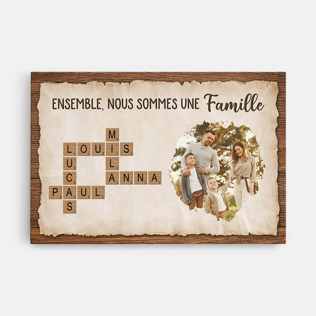 Ensemble Nous Formons Une Famille Avec Photo Et Mots Croisés - Cadeau Personnalisé | Toile Pour Famille