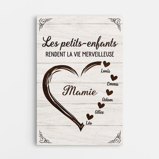 3443CFR1 les petits enfants rendent la vie merveilleuse version coeur toile pour mamie personnalisee