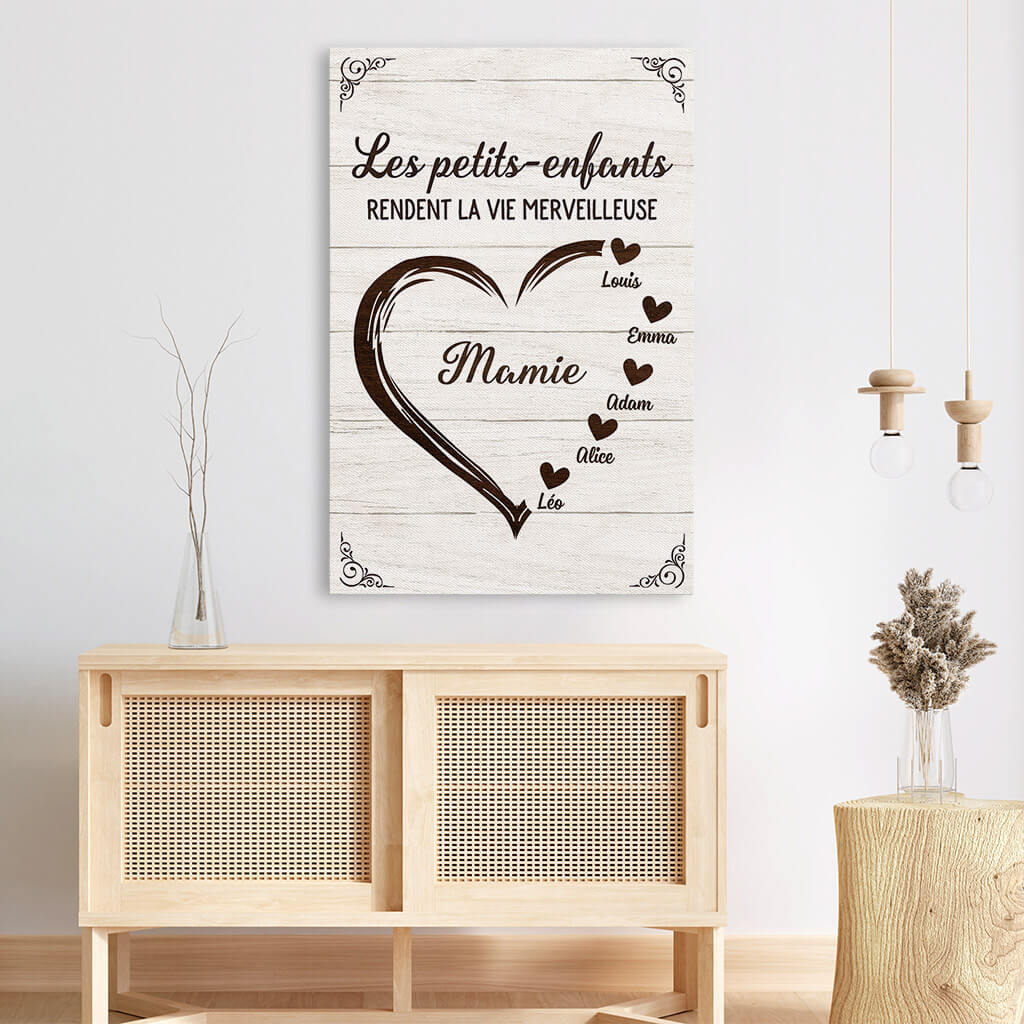 3443CFR3 les petits enfants rendent la vie merveilleuse version coeur toile pour mamie personnalisee