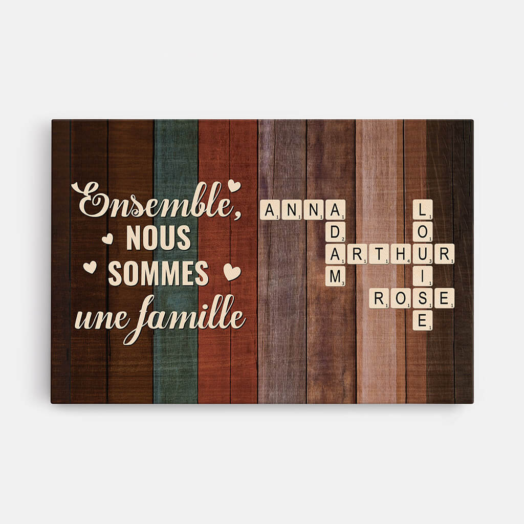 Ensemble Nous Formons Une Famille Version Bois Avec Mots Croisés - Cadeau Personnalisé | Toile Pour Famille