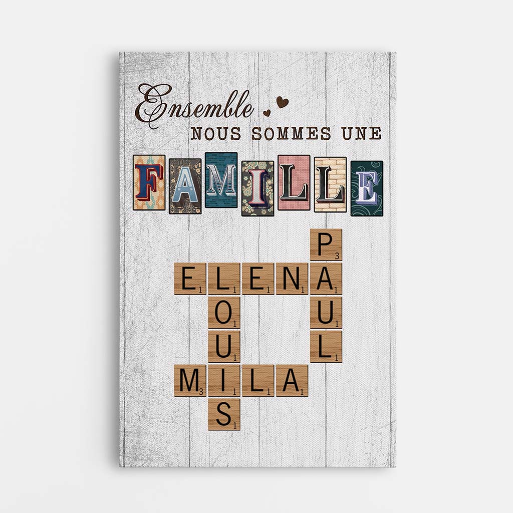 3445CFR1 ensemble nous formons une famille version vintage avec mots croises toile personnalisee pour famille