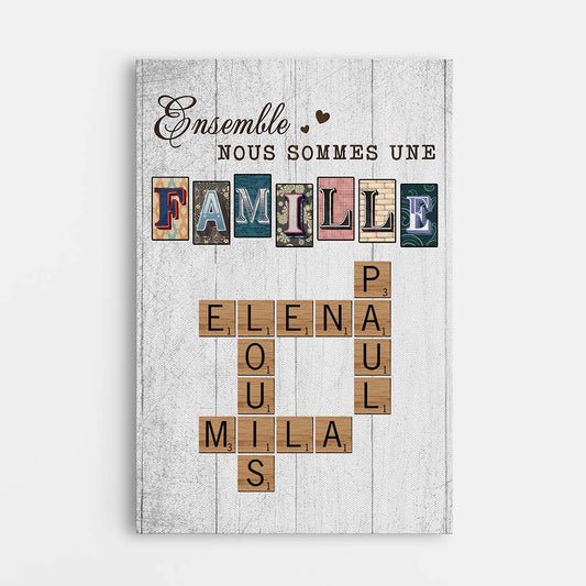 3445CFR1 ensemble nous formons une famille version vintage avec mots croises toile personnalisee pour famille
