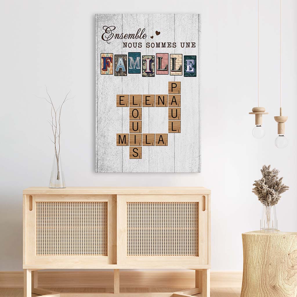 3445CFR3 ensemble nous formons une famille version vintage avec mots croises toile personnalisee pour famille