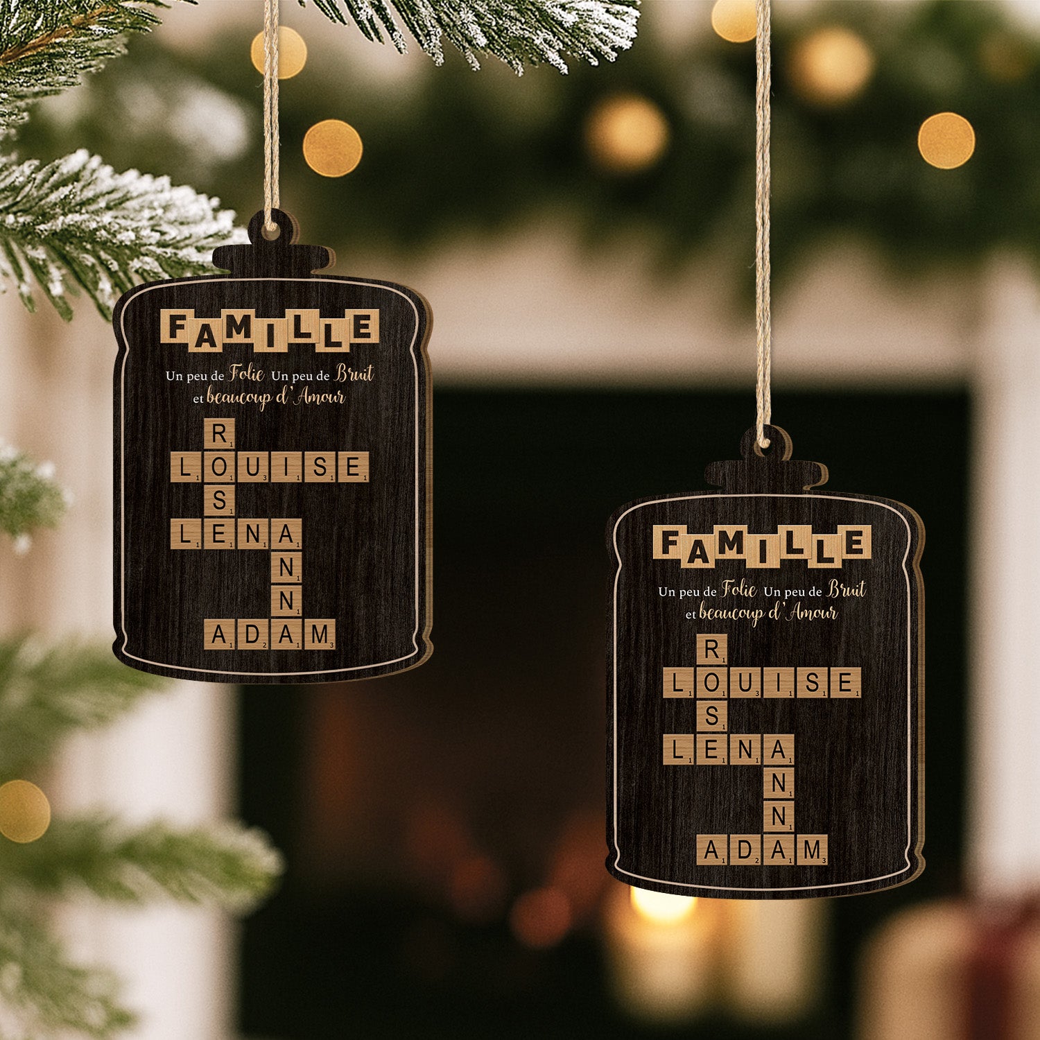 3446OFR2 ornement noel en bois a 1 couche personnalise famille beaucoup damour avec mots croises 3446okv5i