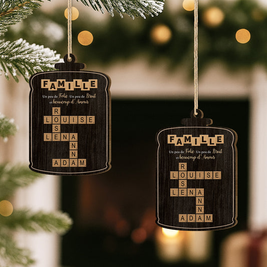 3446OFR2 ornement noel en bois a 1 couche personnalise famille beaucoup damour avec mots croises 3446okv5i