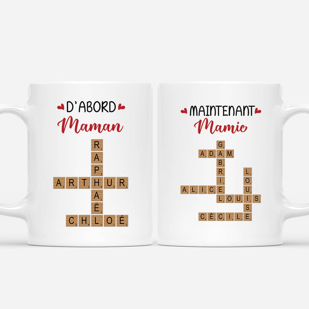 D'abord Maman Maintenant Mamie Avec Mots Croisés - Cadeau Personnalisé | Mug Pour Mamie