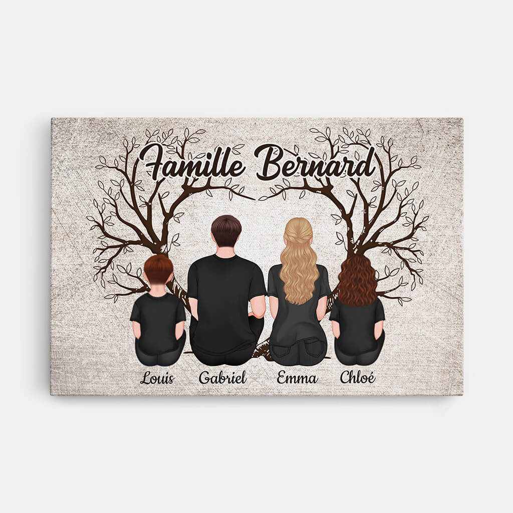 La Famille Avec L'Arbre De L'Amour - Cadeau Personnalisé | Toile Pour Famille