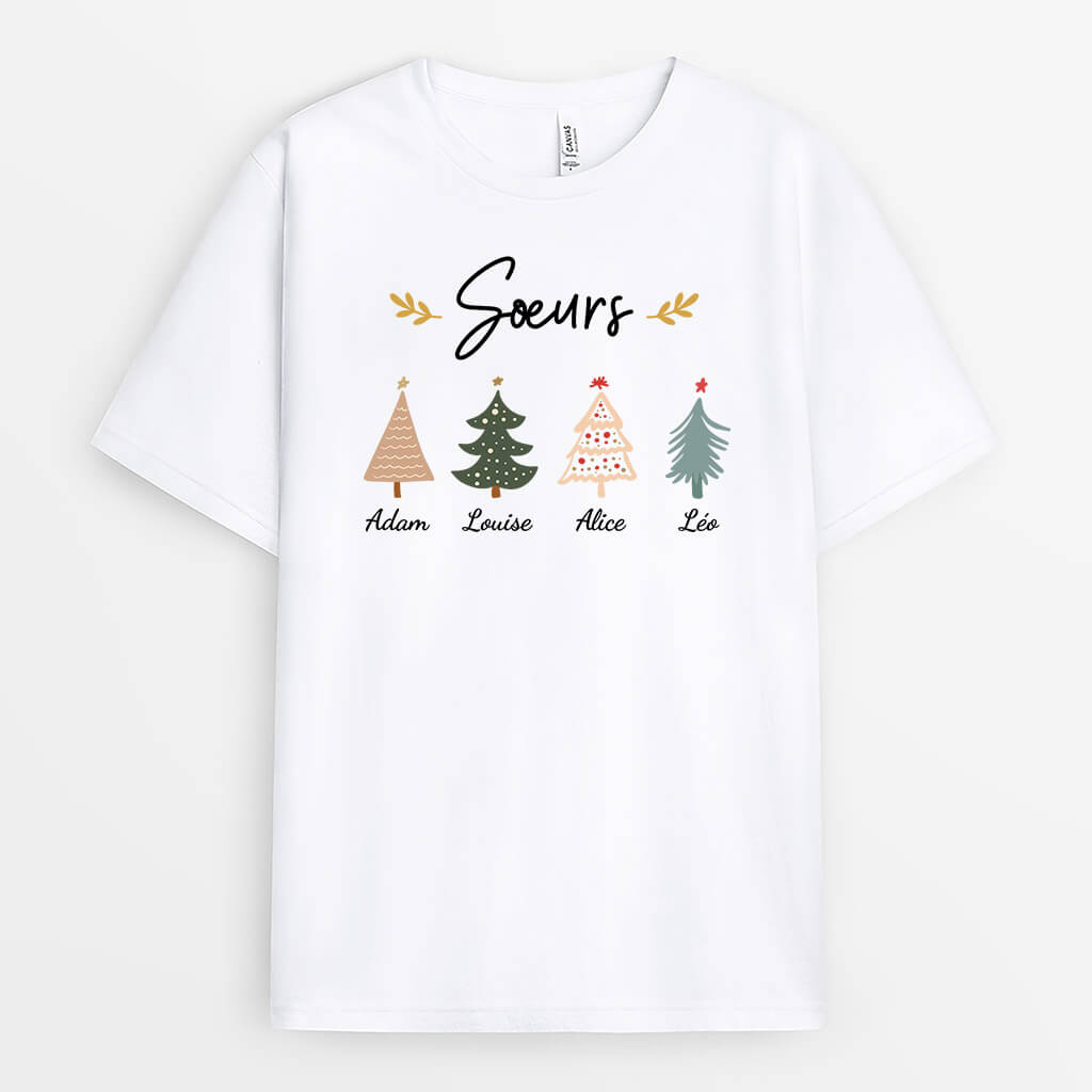 Sœurs Avec Les Sapins De Noel - Cadeau Personnalisé | T-shirt Pour Sœur