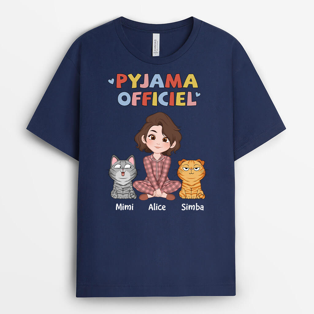 Pyjama Officiel Coloré Pour Femme Avec Chats - Cadeau Personnalisé | T-shirt Pour Amoureux Des Animaux