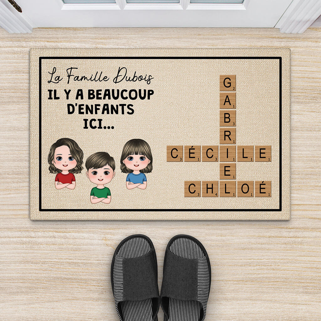 3477DFR2 il y a plein denfants ici avec mots croises paillasson pour famille personnalise