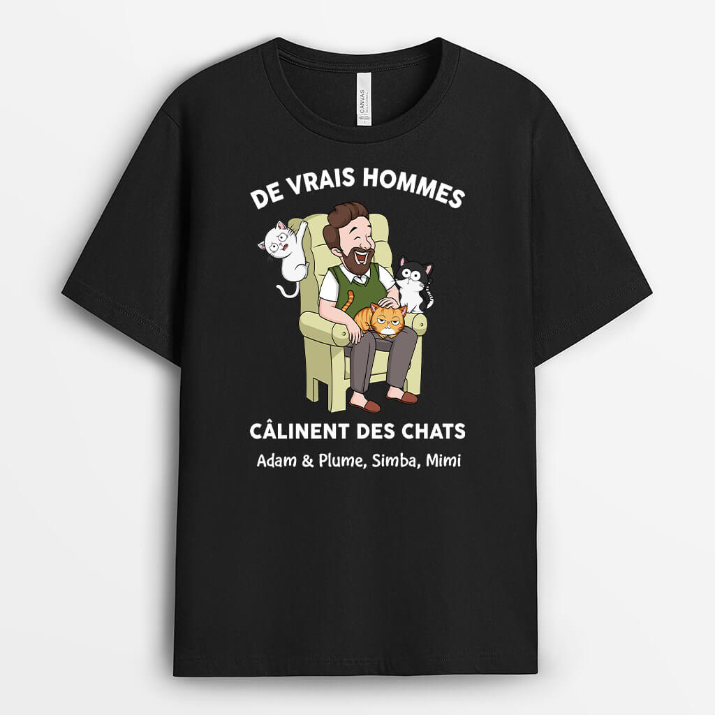 Les Vrais Hommes Câlinent Des Chats Mignons - Cadeau Personnalisé | T-shirt Pour Amoureux Des Chats