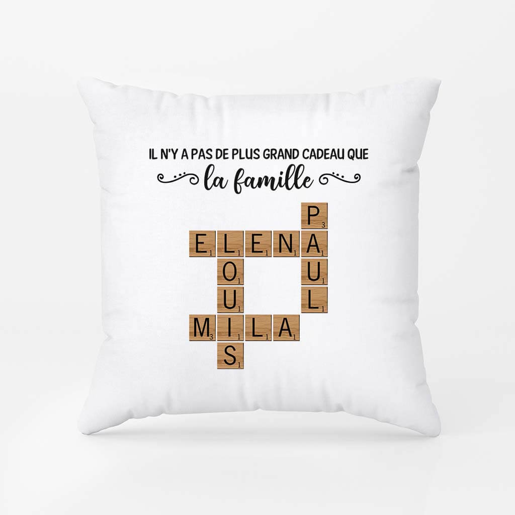 3498PFR1 il ny a pas de plus grand cadeau que la famille avec mots croises coussin personnalise pour famille