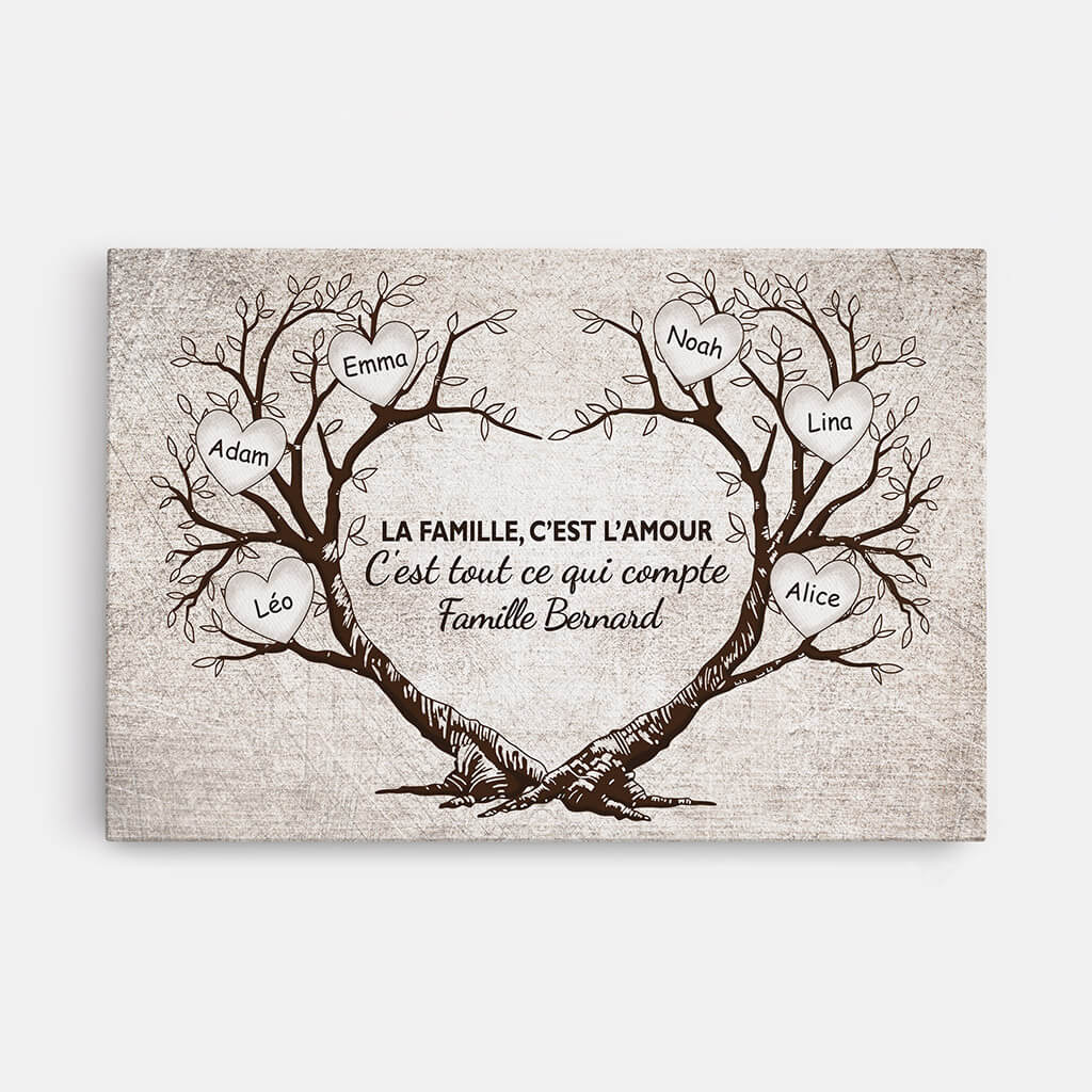 La Famille Beaucoup D'Amour Version L'Arbre En Forme De Cœur - Cadeau Personnalisé | Toile Pour Famille