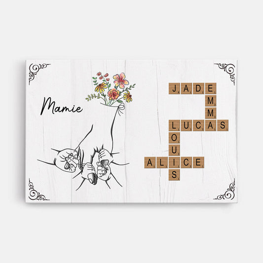 3504CFR1 tenir la main de mamie avec mots croises toile personnalisee pour mamie