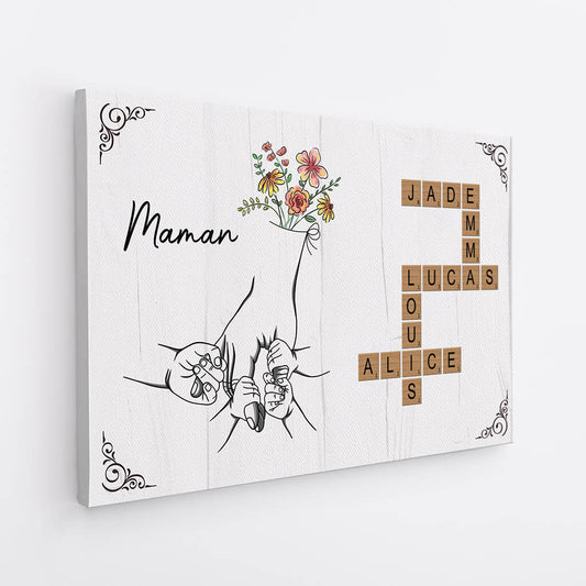 3504CFR2 tenir la main de mamie avec mots croises toile personnalisee pour mamie
