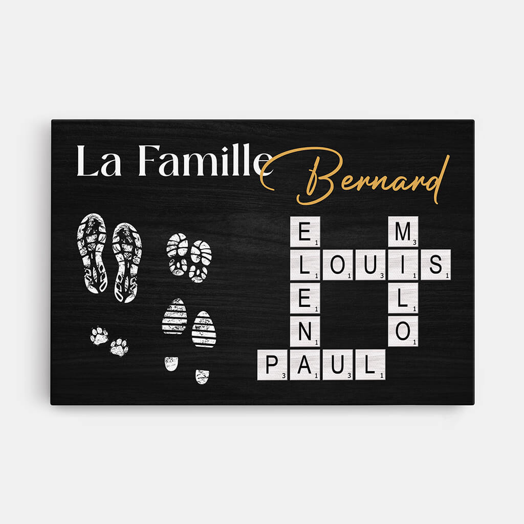 La Famille Avec Empreintes Et Mots Croisés - Cadeau Personnalisé | Toile Pour Famille