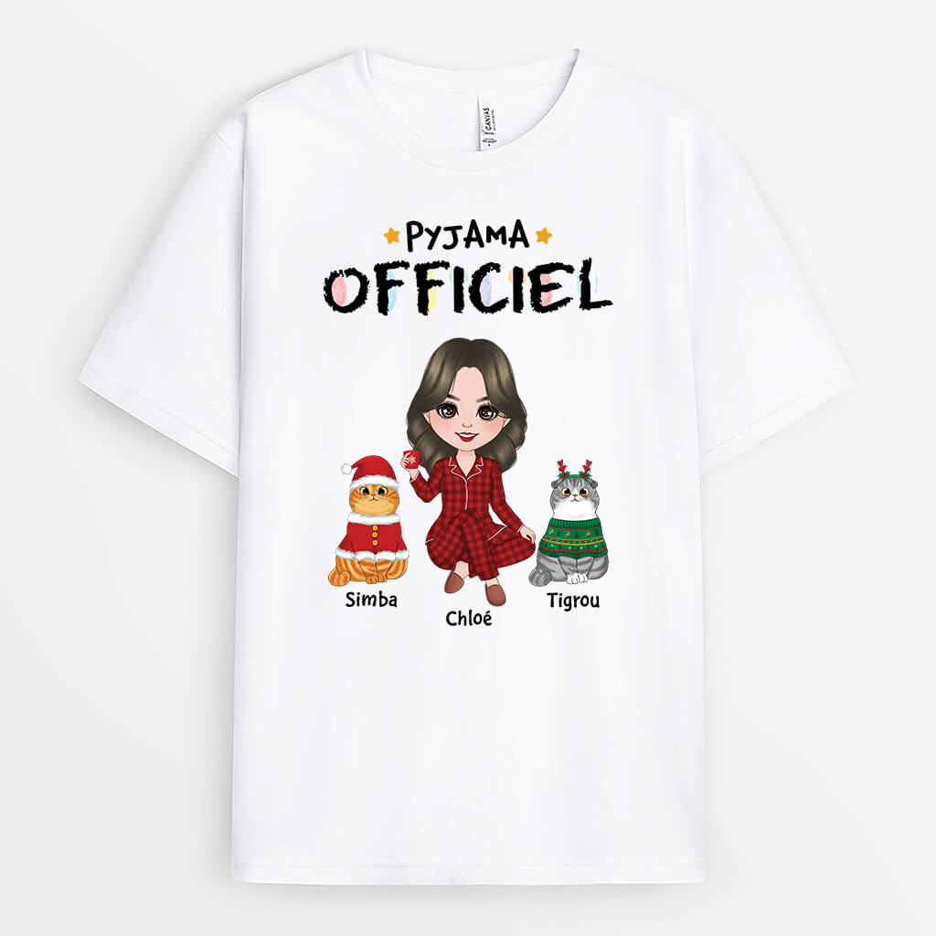 3520AFR1 pyjama officiel pour noel version femme tee shirt chat personnalise