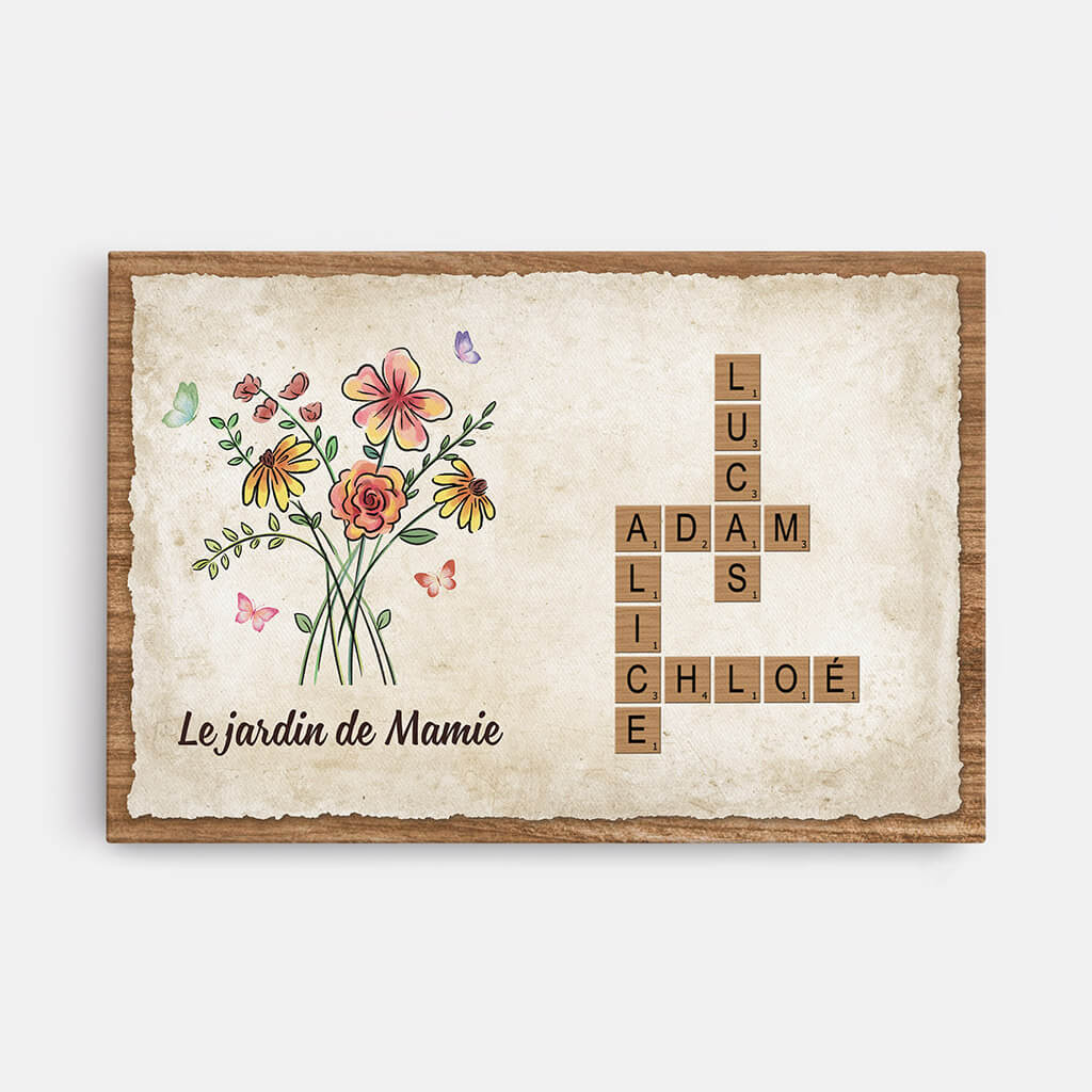 Le Jardin De Mamie Vintage Avec Mots Croisés - Cadeau Personnalisé | Toile Pour Mamie