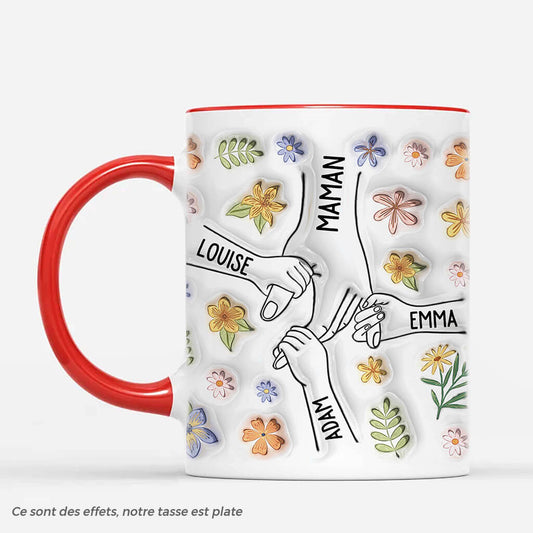 3534MFR2 les petits enfants tenant la main de mamie avec fleurs mug personnalise mamie