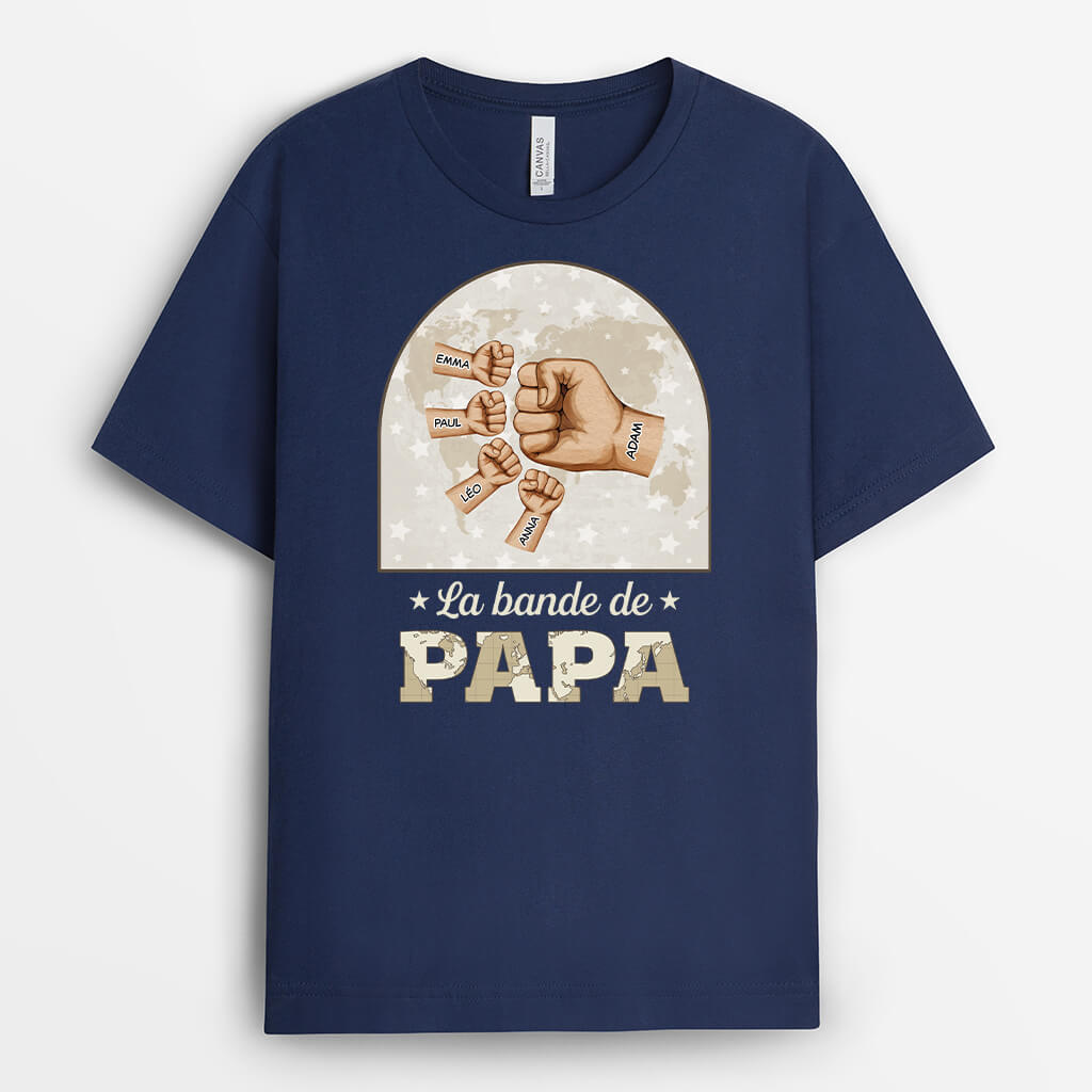 3546AFR2 la bande a papy version check avec la carte du monde en arriere plan tee shirt pour papy