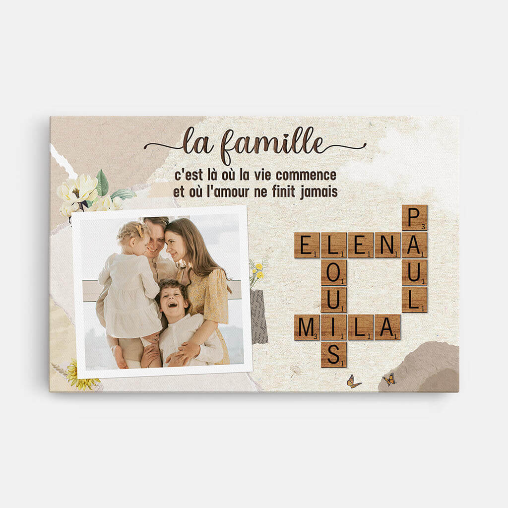 La Famille C'est L'Amour Avec Photo Et Mots Croisés - Cadeau Personnalisé | Toile Pour Famille