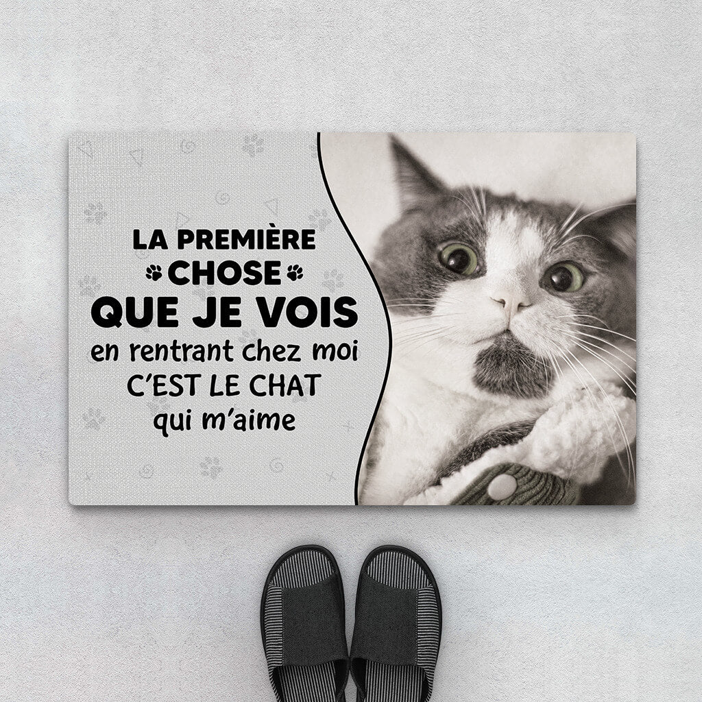 La Première Chose Que Je Vois En Rentrant Chez Moi, C'est Le Chat Qui M’aime - Cadeau Personnalisé | Paillasson Pour Amoureux Des Chats