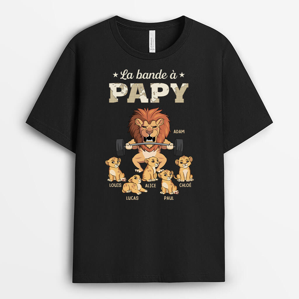 La Bande À Papy Lion Avec Haltères Version Texte Avec Motif De Carte - Cadeau Personnalisé | T-shirt Pour Papy